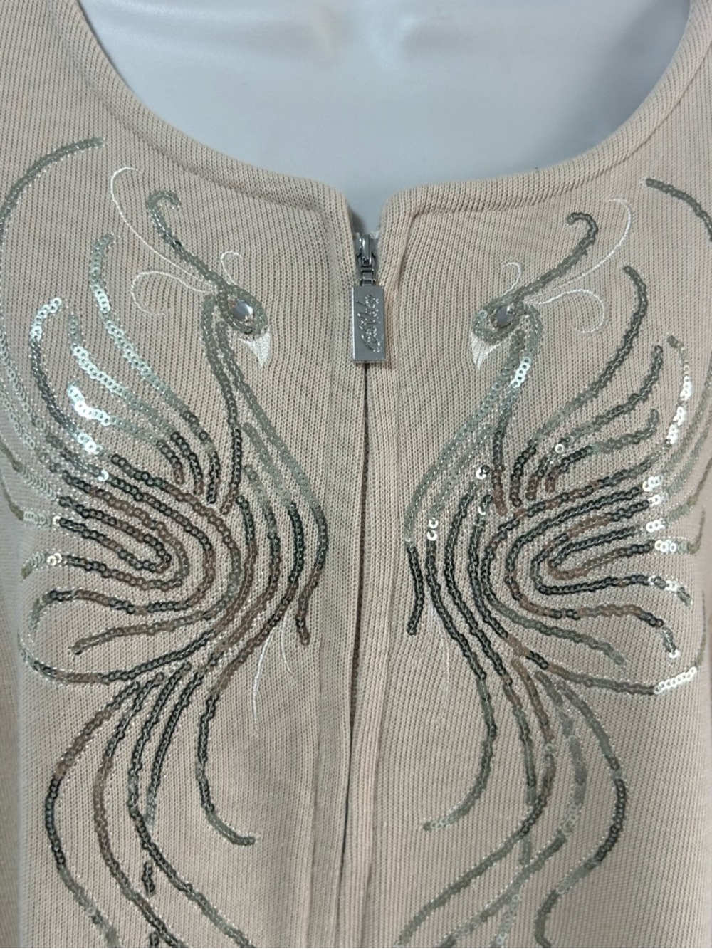 Bob Mackie Art To Wear Embellished Zip-Front Knit Shacket Sequin Swirl Design 2X